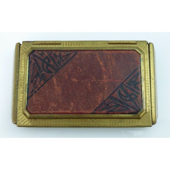 Charmant Compact Powder Rouge Leather Top Rectangle Gold Tone Mirror Vintage - Picture 1 of 12
